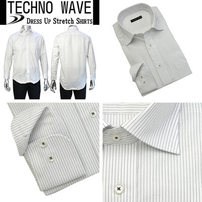 TECHNO WAVE セミワイドカラーストレッチシャツ Yシャツ ドレスシャツ